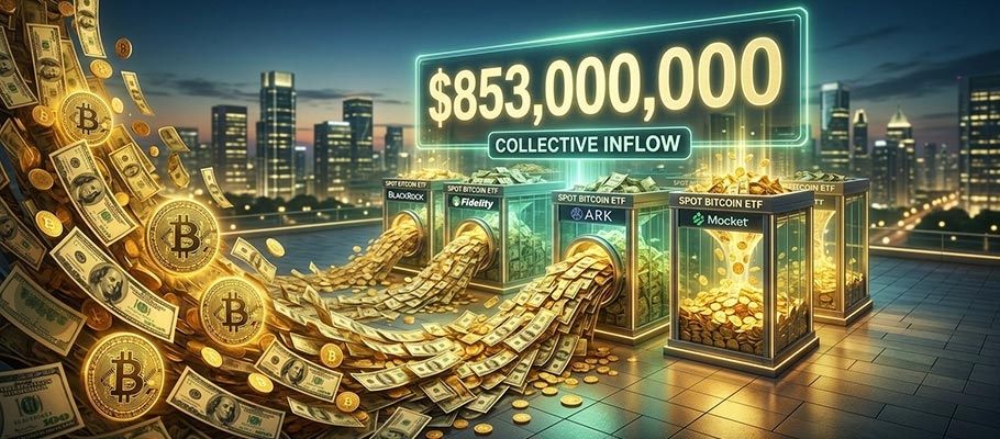 Spot Bitcoin ETFs Take in $853 Million Across Five Consecutive Sessions
