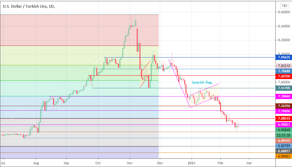 USD/TRY Daily Chart: February 18th, 2021