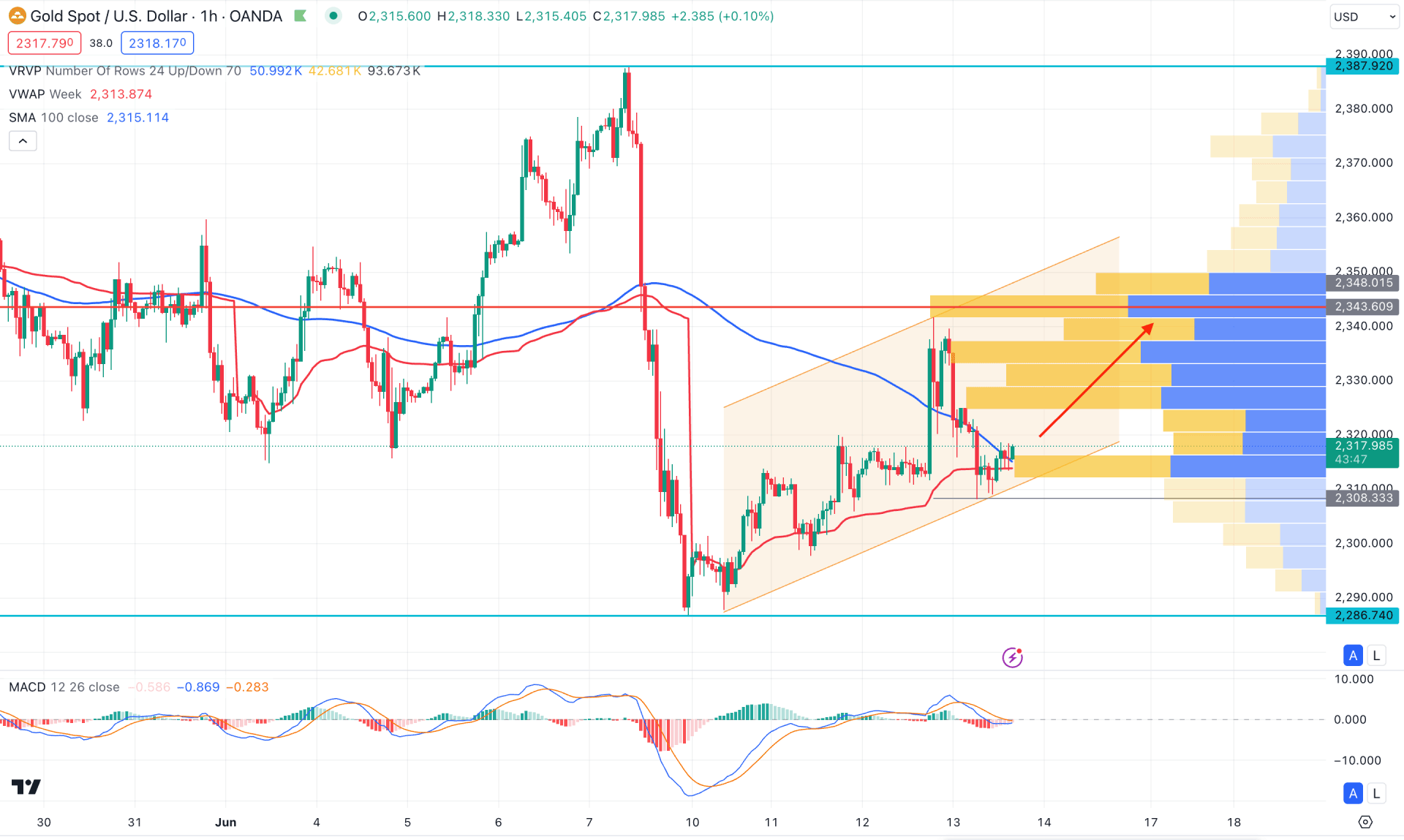 XAUUSD (Gold) H1 Chart Technical Analysis 13th June 2024